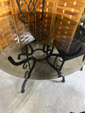 Glass Top Dining Set: Round Table with Metal Base/Tinted Glass and (4) Metal Chairs