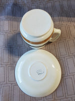 Vintage Carrigaline Pottery Brown Striped Cream Pitcher and Saucer Set