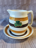 Vintage Carrigaline Pottery Brown Striped Cream Pitcher and Saucer Set