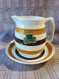 Vintage Carrigaline Pottery Brown Striped Cream Pitcher and Saucer Set