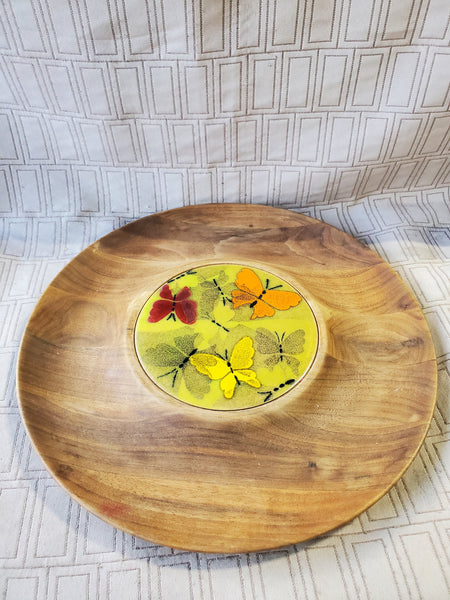 Vintage Ernest Sohn Wooden and Enamel Cheese and Cracker Tray