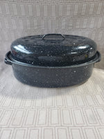 Black and White Speckled Oval Roaster Pan