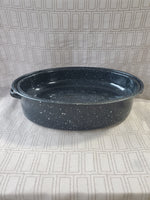 Black and White Speckled Oval Roaster Pan