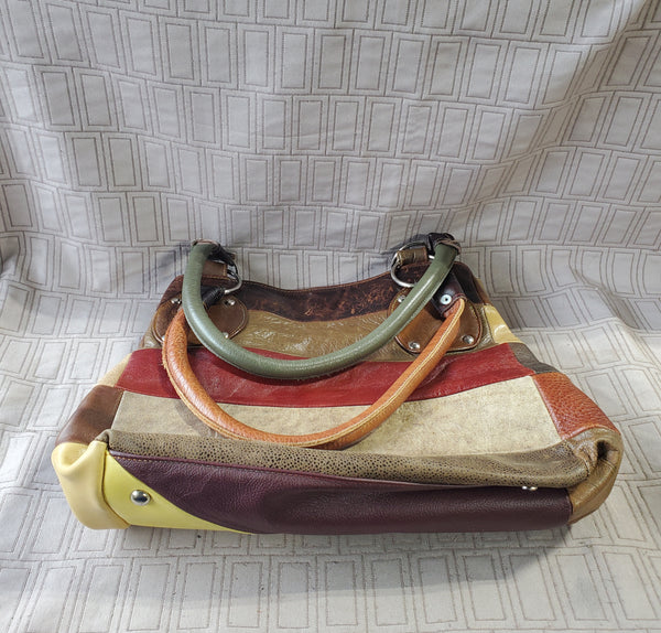 Vintage Color Block Genuine Leather Bag