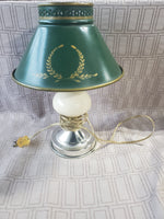 Small Cream Desk Lamp with Green Metal Lamp Shade WORKS