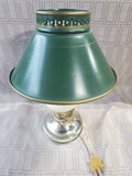 Small Cream Desk Lamp with Green Metal Lamp Shade WORKS