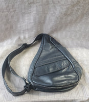 Vintage Ameribag Black Leather Crossbody Travel Bag