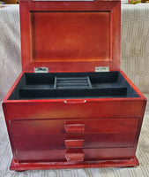 Vintage Red Toned Wooden Jewelry Box