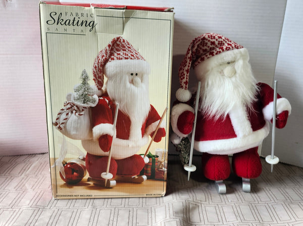 Vintage Fabric Skating Santa Christmas Doll