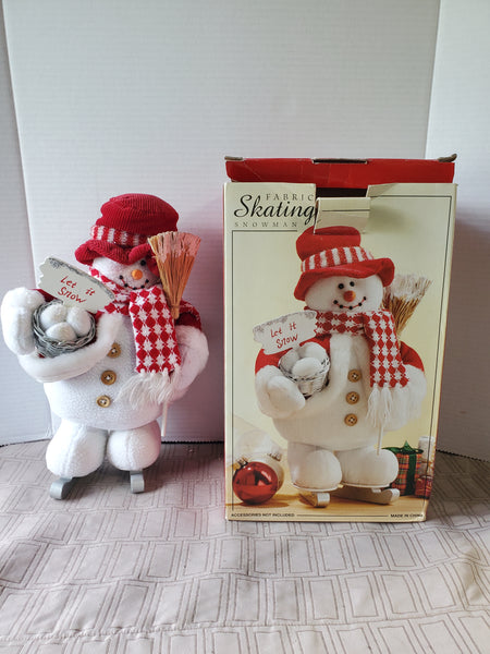 Vintage Fabric Skating Snowman Christmas Doll