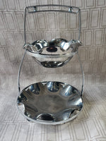 Vintage Metal and Metallic Glass 2 Tiered Serving Tray