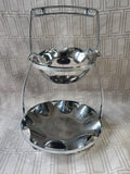 Vintage Metal and Metallic Glass 2 Tiered Serving Tray