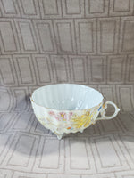 Gold, Pink, Blue, and White Floral Teacup and Saucer Set