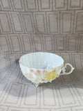 Gold, Pink, Blue, and White Floral Teacup and Saucer Set