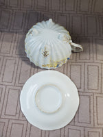 Gold, Pink, Blue, and White Floral Teacup and Saucer Set