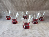 Set of 6 Stemless Cranberry and Clear Glass Martini Glasses