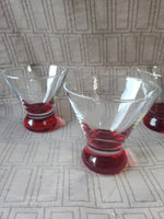 Set of 6 Stemless Cranberry and Clear Glass Martini Glasses