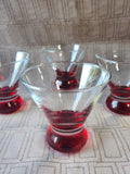 Set of 6 Stemless Cranberry and Clear Glass Martini Glasses