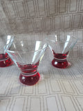 Set of 6 Stemless Cranberry and Clear Glass Martini Glasses