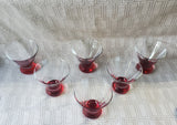 Set of 6 Stemless Cranberry and Clear Glass Martini Glasses