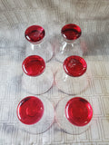 Set of 6 Stemless Cranberry and Clear Glass Martini Glasses