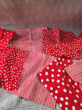 Lot of Red and White Striped and Polka Dot Fabric