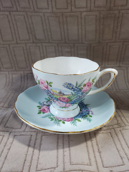 Vintage Colclough Blue Floral Teacup and Saucer