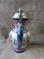 Vintage Hand Painted Ceramic Jug with Metal Lid