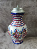 Vintage Hand Painted Ceramic Jug with Metal Lid