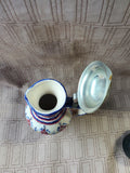 Vintage Hand Painted Ceramic Jug with Metal Lid