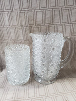 Heavy Cut Clear Glass Iced Tea Pitcher and Glass Set