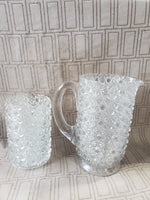 Heavy Cut Clear Glass Iced Tea Pitcher and Glass Set