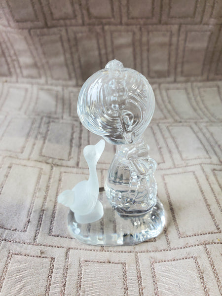 Vintage Precious Moments Crystal Girl with Duck Paperweight