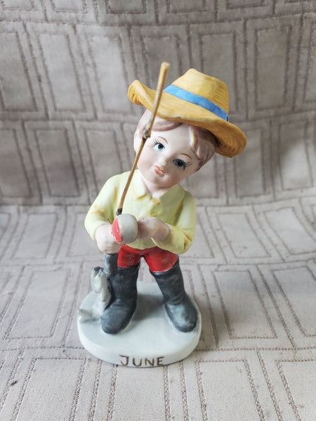 Vintage Made in Korea Porcelain Fishing Boy Figurine