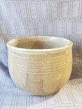 Signed Round Brown Glazed Pottery Planter