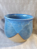 Signed Round Blue and Brown Glazed Pottery Planter