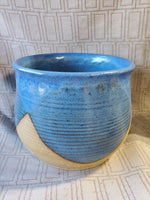 Signed Round Blue and Brown Glazed Pottery Planter