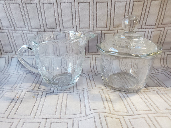 Vintage Clear Glass Anchor Hocking Creamer and Sugar Set