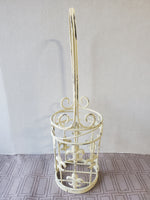 Vintage White Shabby-Chic Wrought Iron Fleur-de-lis Wine Bottle Carrier