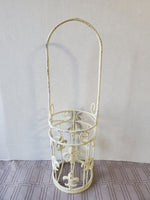 Vintage White Shabby-Chic Wrought Iron Fleur-de-lis Wine Bottle Carrier