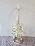 Vintage White Shabby-Chic Wrought Iron Fleur-de-lis Wine Bottle Carrier