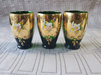 7 Piece Green Murano Glass with 24k Gold Paint Liqueur Set