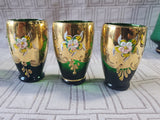 7 Piece Green Murano Glass with 24k Gold Paint Liqueur Set