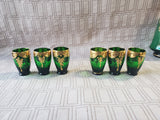 7 Piece Green Murano Glass with 24k Gold Paint Liqueur Set