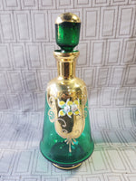 7 Piece Green Murano Glass with 24k Gold Paint Liqueur Set