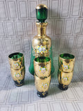 7 Piece Green Murano Glass with 24k Gold Paint Liqueur Set