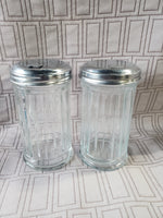 (B) Pair of Clear Glass and Metal Sugar Dispensers