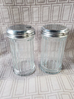 (B) Pair of Clear Glass and Metal Sugar Dispensers