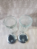 (B) Pair of Clear Glass and Metal Sugar Dispensers