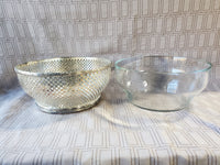 Vintage Glass Punch Bowl with Godinger Silverplate Accent